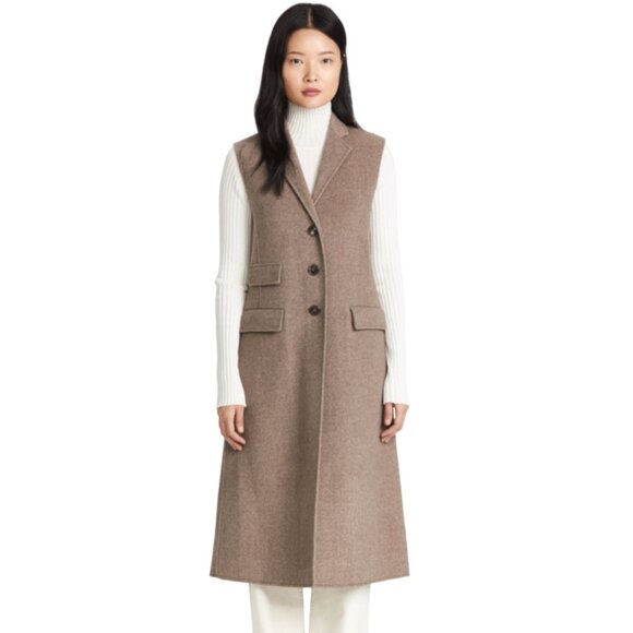 Tory Burch Double Faced Wool Vest Jacket Womens 2 Brown Long Sleeveless Buttons - Picture 1 of 13